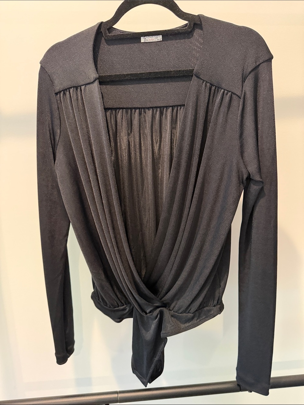 Free People Black Draped Long-Sleeve Bodysuit